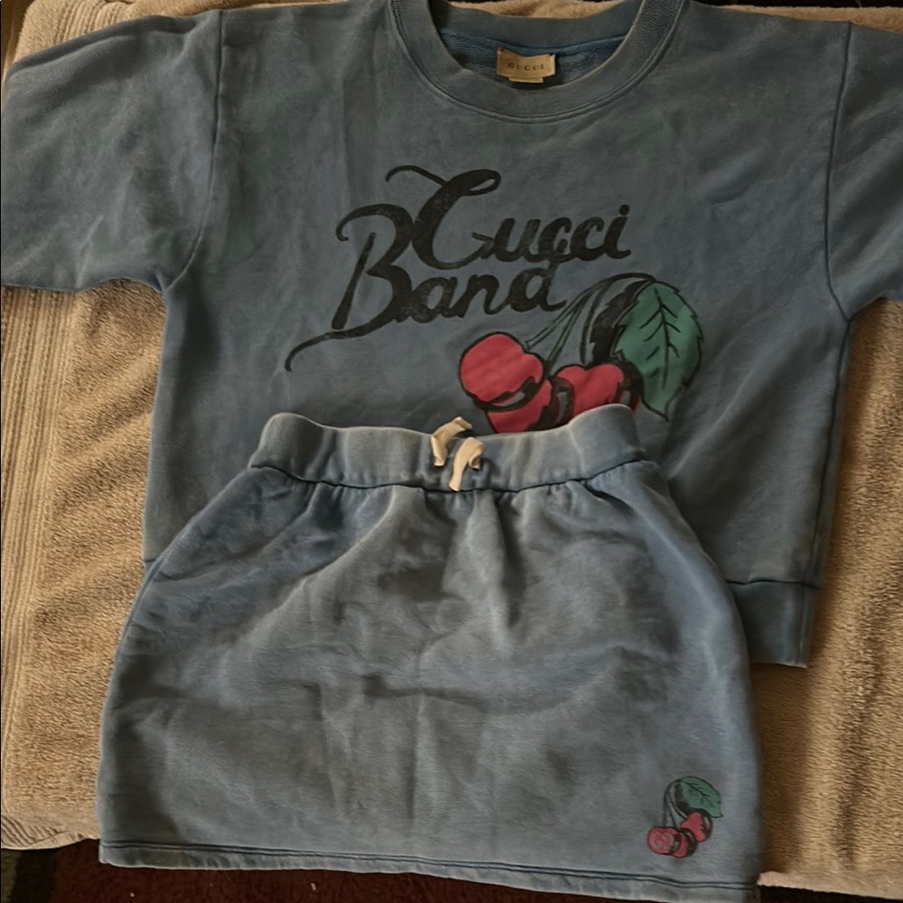 Girls 2 piece Gucci gg cherry skirt & shirt